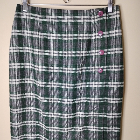 Vintage 90s Rear Ends Inc Plaid Wool-Blend Midi Skirt Sz 10 Preppy Academia - Picture 3 of 8